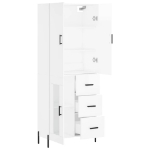 Credenza Bianco Lucido 69,5x34x180 cm in Legno Multistrato