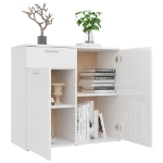 Credenza Bianco Lucido 80x36x75 cm in Legno Multistrato