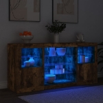 Credenza con Luci LED Rovere Fumo 142,5x37x67 cm