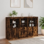 Credenza con Luci LED Rovere Fumo 162x37x100 cm