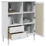 Credenza SENJA Aspetto Rattan Bianco 90x40x112cm Massello Pino