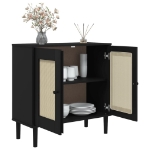 Credenza SENJA Aspetto Rattan Nero 80x35x80 cm Massello Pino