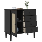 Credenza SENJA Aspetto Rattan Nero 80x40x80 cm Massello Pino