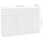 Credenza Bianca 110x30x75 cm in Legno Multistrato