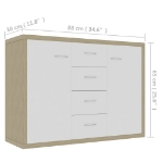 Credenza Bianca e Rovere Sonoma 88x30x65cm in Legno Multistrato