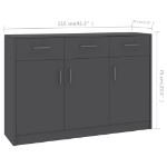 Credenza Grigia 110x30x75 cm in Legno Multistrato