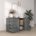 Credenza HAMAR Grigio Scuro 113x40x80 cm Legno Massello di Pino