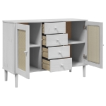 Credenza SENJA Aspetto Rattan Bianco 112x40x80 cm Massello Pino