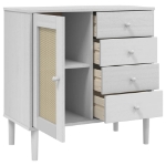 Credenza SENJA Aspetto Rattan Bianco 80x40x80 cm Massello Pino