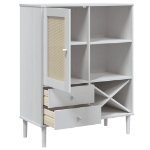 Credenza SENJA Aspetto Rattan Bianco 90x40x112cm Massello Pino