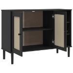 Credenza SENJA Aspetto Rattan Nero 112x40x80 cm Massello Pino