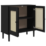 Credenza SENJA Aspetto Rattan Nero 80x35x80 cm Massello Pino