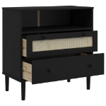 Credenza SENJA Aspetto Rattan Nero 80x40x80 cm Massello Pino