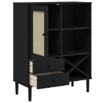 Credenza SENJA Aspetto Rattan Nero 90x40x112 cm Massello Pino