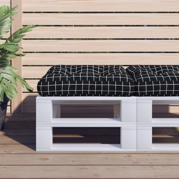 Cuscino Pallet Motivo a Quadri Nero 58x58x10 cm Tessuto Oxford