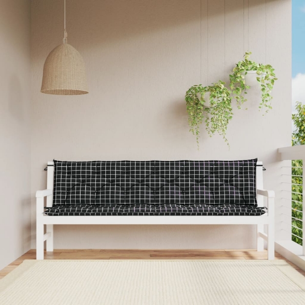 Cuscino Panca Giardino Motivo a Quadri Nero 200x50x7 cm Tessuto