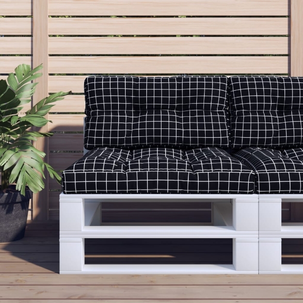 Cuscino per Pallet Motivo a Quadri Nero 70x40x12 cm in Tessuto