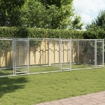 Gabbia per Cani con Porte Grigia 8x2x1,5 m in Acciaio Zincato