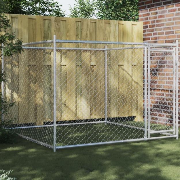 Gabbia per Cani con Porta Grigia 2x2x1,5 m in Acciaio Zincato