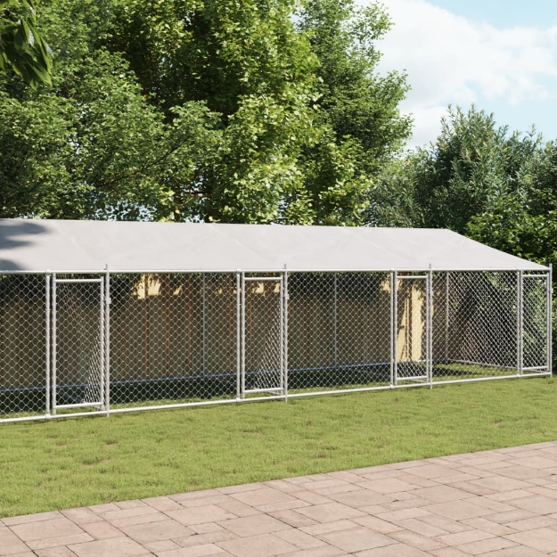 Gabbia Cani con Tetto e Porte Grigia 10x2x2 m Acciaio Zincato