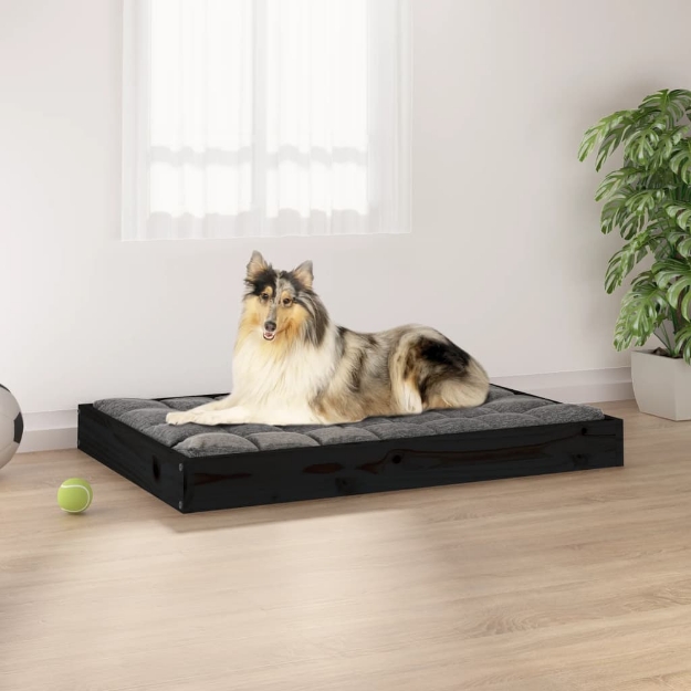 Cuccia per Cani Nera 91,5x64x9 cm in Legno Massello di Pino