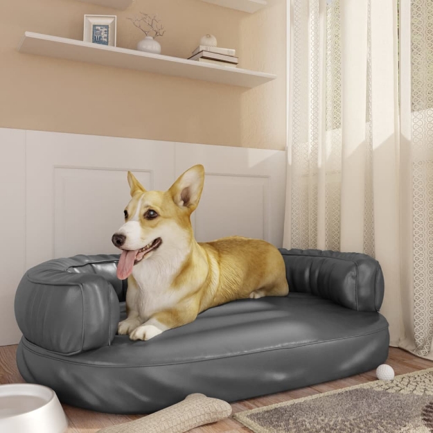 Letto per Cani Ergonomico Gommapiuma Grigio 88x65 cm Similpelle