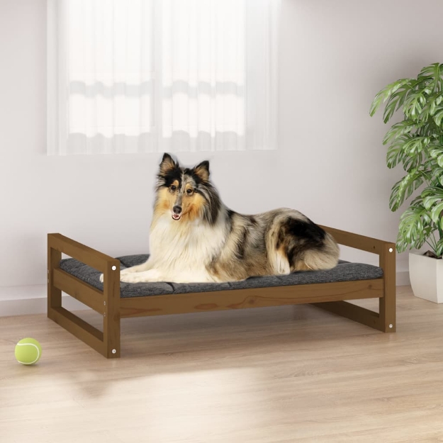 Cuccia per Cani Miele 95,5x65,5x28cm in Legno Massello di Pino