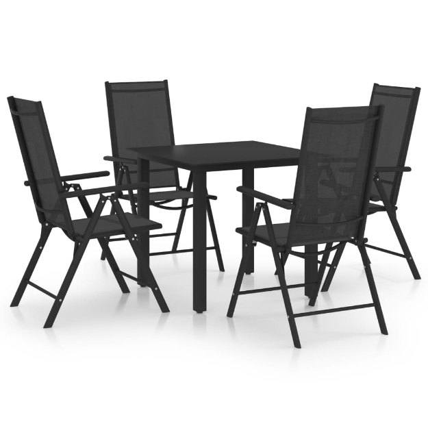 Set Mobili da Pranzo per Giardino 5 pz in Alluminio Nero