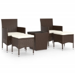 Set Bistrot Giardino 5 pz Polyrattan e Vetro Temperato Marrone