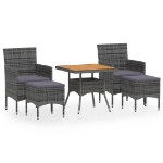 Set Pranzo da Giardino 5pz Polyrattan e Massello Acacia Grigio