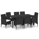 Set Pranzo da Giardino 9 pz con Cuscini in Polyrattan Nero