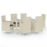 Set Mobili da Giardino 7 pz con Cuscini in Polyrattan Bianco