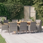 Set da Pranzo per Giardino 11 pz con Cuscini Grigio