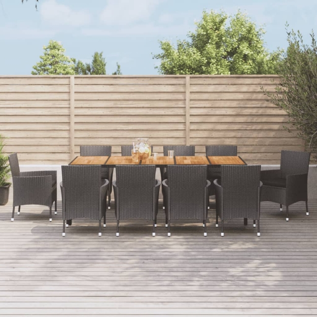 Set da Pranzo da Giardino 11 pz con Cuscini in Polyrattan Nero