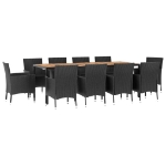 Set da Pranzo da Giardino 11 pz con Cuscini in Polyrattan Nero