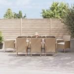 Set da Pranzo da Giardino 9 pz con Cuscini Beige in Polyrattan