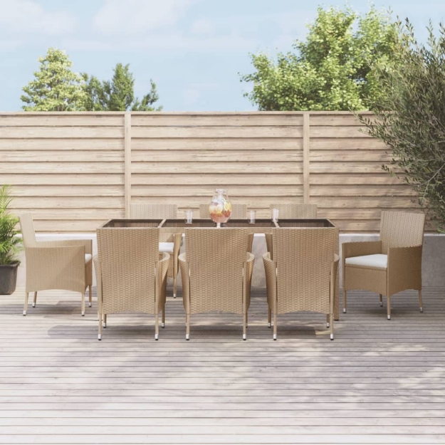 Set da Pranzo da Giardino 9 pz con Cuscini Beige in Polyrattan