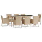 Set da Pranzo da Giardino 9 pz con Cuscini Beige in Polyrattan