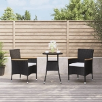 Set Bistrò da Giardino 3 pz con Cuscini in Polyrattan Nero