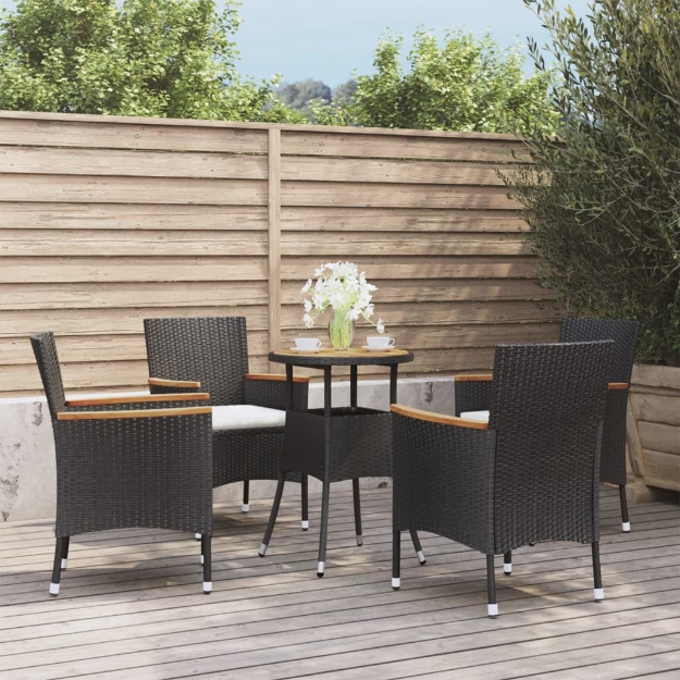 Set Bistrò da Giardino 5 pz con Cuscini in Polyrattan Nero