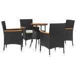 Set Bistrò da Giardino 5 pz con Cuscini in Polyrattan Nero