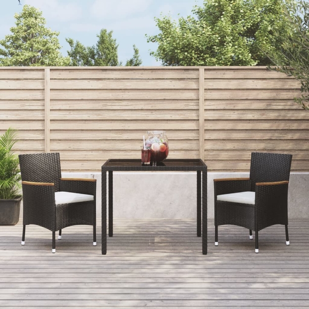 Set da Pranzo da Giardino 3 pz con Cuscini Nero in Polyrattan