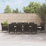 Set da Pranzo da Giardino 11 pz con Cuscini in Polyrattan Nero