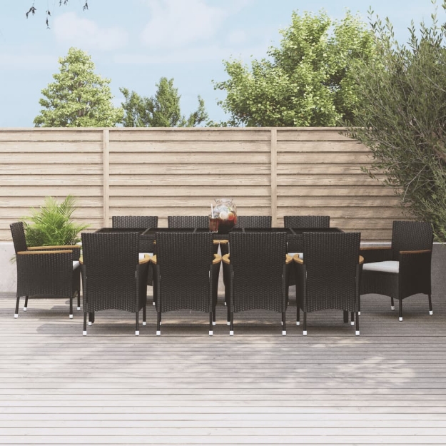 Set da Pranzo da Giardino 11 pz con Cuscini in Polyrattan Nero