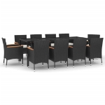 Set da Pranzo da Giardino 11 pz con Cuscini in Polyrattan Nero