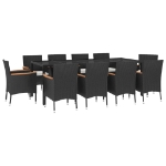 Set da Pranzo da Giardino 11 pz con Cuscini in Polyrattan Nero