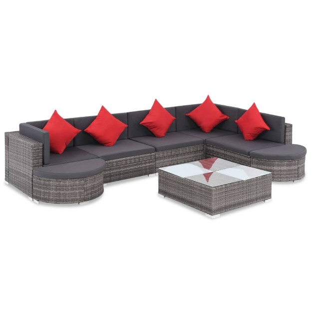 Set Divani da Giardino 8 pz con Cuscini in Polyrattan Grigio