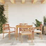 Set Pranzo da Giardino 5pz con Cuscini Bianchi Massello di Teak