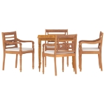 Set Pranzo da Giardino 5pz con Cuscini Bianchi Massello di Teak