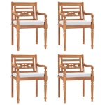 Set Pranzo da Giardino 5pz con Cuscini Bianchi Massello di Teak